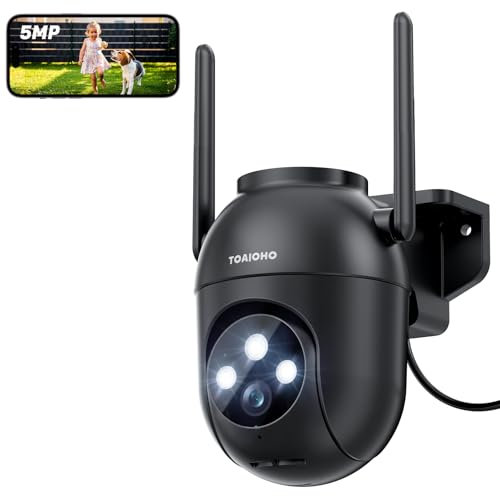 Camara Vigilancia WiFi Exterior: 5MP Camaras Vigilancia Domicilio WiFi Exterior 2,4/5Ghz Alarmas para Casa Camara 360° PTZ Videocamara Seguimiento Automático Grabación 24/7 Visión Nocturna Color Negro