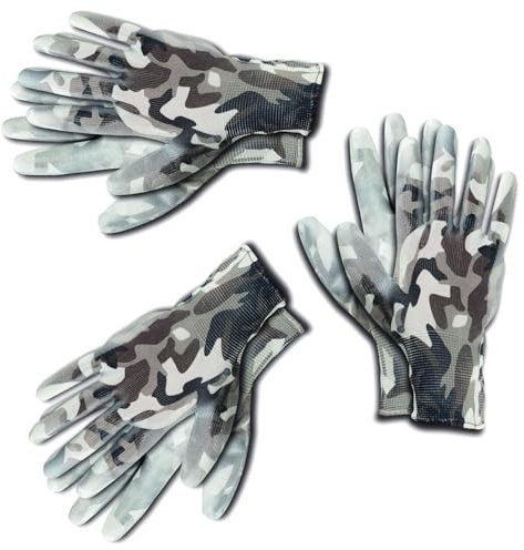 KIXX Handschuhe für die Gartenarbeit, Camouflage-Weiß, 3er Set - Größe 8