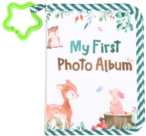 Baby Fotoalbum Stoff Unterbringen 10x15 Cm Foto, Baby Fotobuch Stoff mit Sternhaken Sicherheitsspiegel für Kinder Säuglinge Neugeborene (Grün)