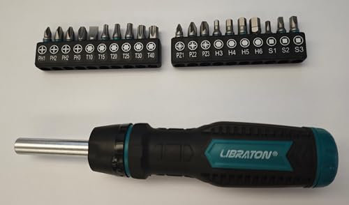 LIBRATON Ratcheting Screwdriver Set, Multi-bit Screwdriver Tool, 33-in-1 Magnetic Ratchet Screw Driver, Slotted/Philips/Pozi/Torx/Hex/Square Bits, Ergonomic Handle for Home, Auto & DIY