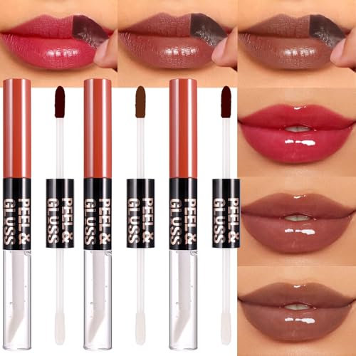 Lip Stain Peel Off Lip Gloss oil Duo, 3PC Lip Liner Tattoo Magic Color & Hydrating Oil Set, Shiny, Non-Sticky, Long Lasting Lipgloss, Transfer-Proof Lip Tint Stain with Lip Oil (Set A)