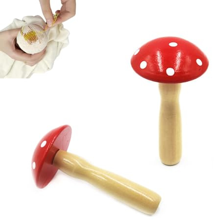 2 Pcs Wooden Darning Mushroom Professional Manual Darning Kit with Handle & Gradual Curvature for Hats, Mittens, Socks