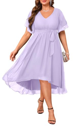 Talisea Kleid in Übergröße, für Hochzeitsgäste – formelles Cocktailkleid, Chiffon, V-Ausschnitt, kurze Ärmel, hoch niedrig, kurvige Damenkleider