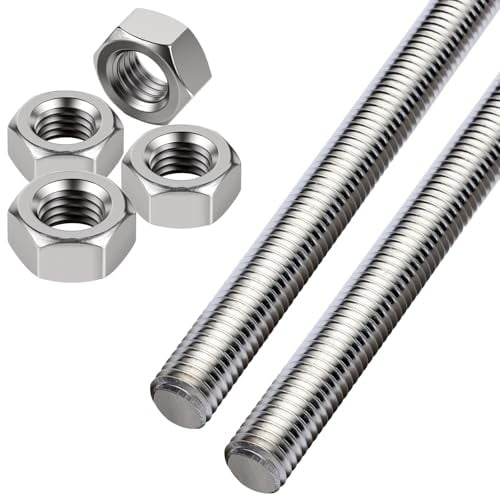 msymsyu Lot de 2 tiges filetées en acier inoxydable M12 x 250 mm avec 4 écrous hexagonaux M12 - La tige filetée peut être utilisée aussi bien pour la fixation d'assemblages que pour la réparation