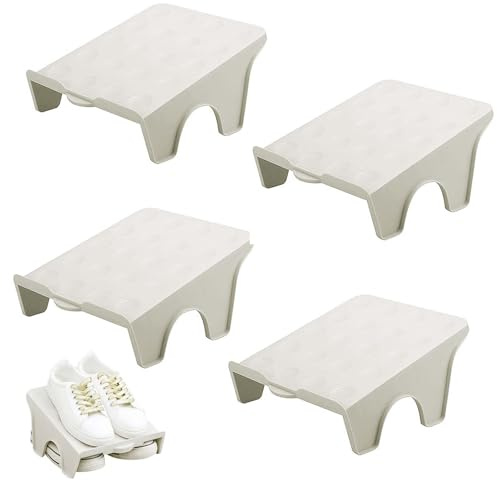 Schuhschlitze Organizer, 4 Stück Schuh Organizer Stapelbar, Rutschfest Schuhe Schrank Schuhorganizer, Platzsparend Shoes Lagerwerkzeuge, Doppelschicht Schuhregal, für Eingangsbereich, Flur(Grau)