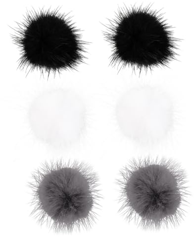 Ipetboom 6pcs Nail Art Adornments Magnetic Removable Plush Hair Balls Black White Grey DIY Decorative Supplies for Charming Elegant Manicure