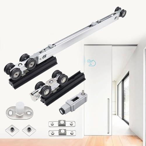 Binario per Porta Scorrevole Kit di Ferramenta per Porte Scorrevoli a Scomparsa con Apertura a Spinta, Kit Binario per Porta Scorrevole Ghost con Chiusura Ammortizzata(2.5ft(76.2cm))