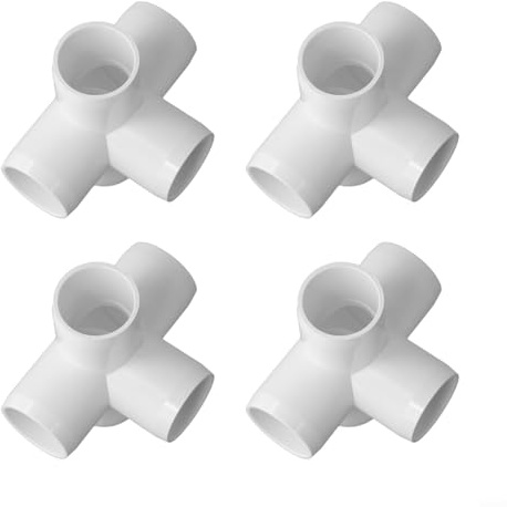 Yuanpgky Lot de 4 raccords de tuyaux en PVC à 5 voies pour clôture de jardin, serres et structures de support de plantes, joints coudés blancs de 3,8 cm pour projets de bricolage en plein air