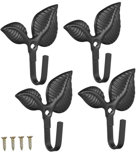 SAFIGLE 4 pezzi Appendiabiti da Muro in Ferro Battuto Forma di Foglia Ganci Decorativi Rustici Resistenti per Cappotti Cappelli Borse e Asciugamani