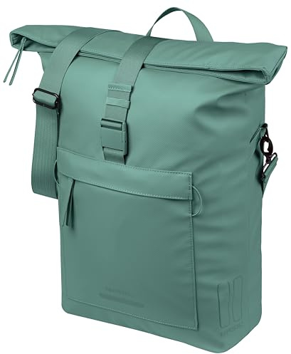 Basil Brooklyn Einzelne Fahrradtasche Gepäckträger – Wasserdicht 17L – Mit Laptopfach – Reflektierend – aus Recyceltem Material – MIK Hooks – 32X14X40 cm – Grün