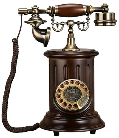 Vintage Phone, Retro Corded Phone, Classic Rotary Dial Telephone Landline, Wooden Vintage