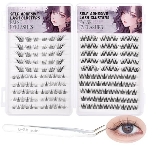 U-Shinein Selbstklebendes Kunstwimpern-Set 185 Büschel | Kein Kleber erforderlich, mit Pinzette, wiederverwendbar, tierversuchsfrei, einfache Anwendung für natürlichen Look