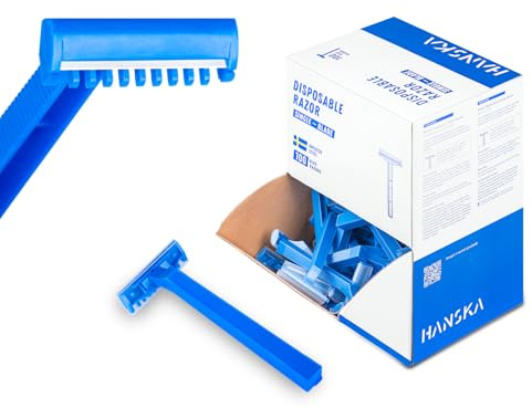 HANSKA Tattoo Supply, Monolama | Rasoio usa e getta per tatuatori, Blu, Lama in acciaio di alta qualità, Confezione da 100 pezzi, Rasatura comoda