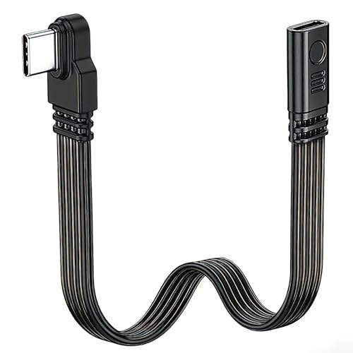 Flomiara USB C Extension Cable, Left & Right Angled Type C Male to Female Lead, 60W PD Fast Charge, 90 Degree Side Bend Flat Cable for Car, Laptop, Smartphone, 10cm