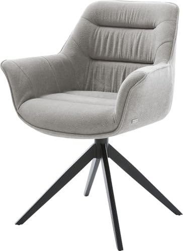 DELIFE Esszimmerstuhl Kaira-Flex Kreuzgestell breit Schwarz Strukturstoff Soft Grau 360° drehbar Wippfunktion