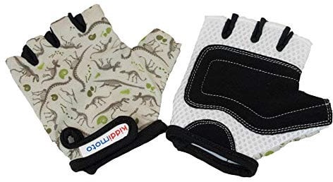 KIDDIMOTO Kinder Fahrradhandschuhe Fingerlose für Jungen und Mädchen/Fahrrad Handschuhe/Bike Kinder Handschuhe - Dino Fossil - S (2-5y)