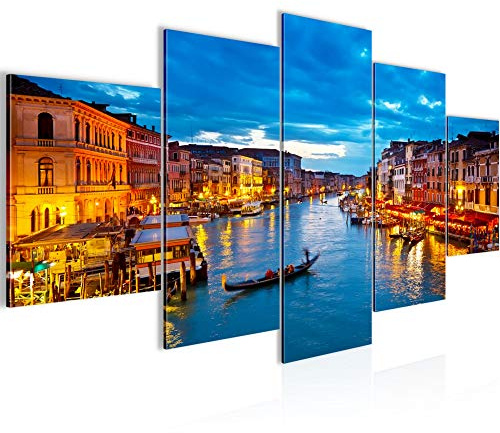 Runa Art - Bilder Venedig Italien 200 x 100 cm 5 Teilig XXL Wanddekoration Design Blau Gold 604351a