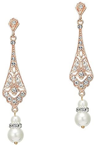 BABEYOND 1920s Vintage Rhinestone Earrings Flapper Accesories Gatsby Costume (Style 2 Rose Gold)