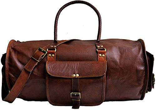 Jaald 50 cm Echt Leder Ledertasche Weekender Gepäck Reisetasche Reisegepäck Sporttasche Duffel Tasche Wochenendtrip Handgepäck Duffel Gym Bag Wasserdicht Carry on Tasche Geschenk Braun