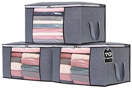 Yopih 90L Clothes Storage Bags Large Capacity Clothing Organizers with Reinforced Handles and Clear Window Three-ply Thick Breathable Fabric Containers for Bedding Comforters Blankets Sheet