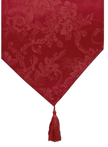 Elrene Home Fashions Poinsettia Elegance Jacquard Holiday Table Runner, 13 x 70, Red