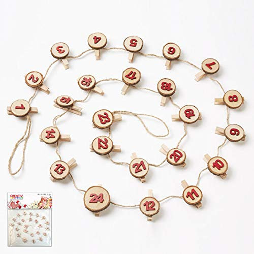 CREATIV DISCOUNT Adventszahlen, Holzscheibe mit Klammer rot 3cm