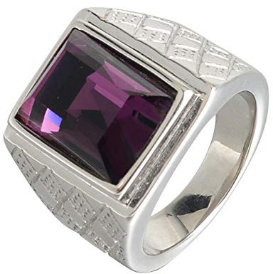 PAMTIER Anello da Uomo in Acciaio Inossidabile con Rettangolo di Pietra Argento Viola Misura 27