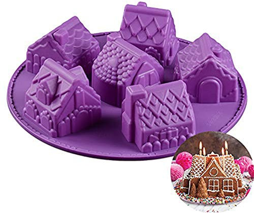 RoseFlower Moule à gâteau en silicone en forme de maison 6 cavités anti-adhésif pour bonbons, gelée, chocolat, desserts et gâteaux, outils de décoration de fête d'anniversaire