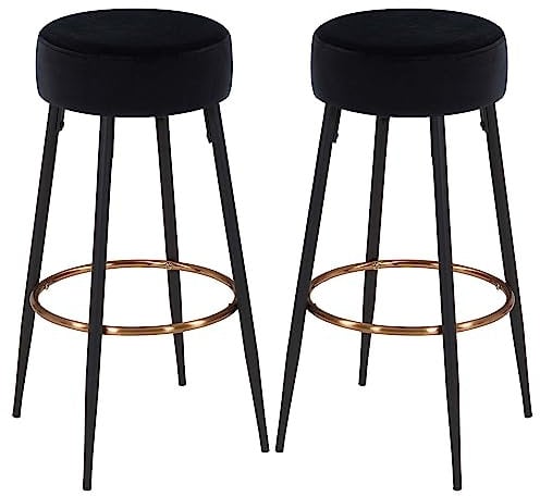 Duhome Barhocker 2er Set Barstühle Runde Tresenhocker Samt Bistrohocker mit Fußstütze für Bistro Küche Bar Café Esszimmer, Schwarz