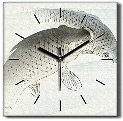 Coloray Uhr auf Leinwand 30x30cm Wohnzimmer Dekoration Segeltuch Ohne tickendes Geräusch Wand Uhr - Tiere Fische