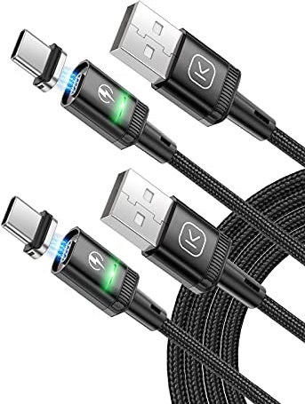 Kuulaa Magnetic USB C Fast Charging Cable 2 Pack 6.6ft Magnetic Charger Cable Nylon Braided Data Transfer Magnet Charging Cable