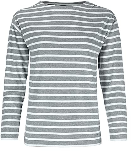 modAS Damen Shirt Bretonisches Damenshirt mit U-Boot Ausschnitt - Ringelshirt Streifenshirt Langarmshirt mit Streifen aus Baumwolle in Graumelange/Weiß in Größe 42