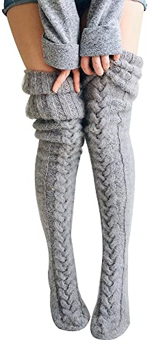 Acrawnni Womens Girls Winter Cable Knit Over Knee Socks Thigh High Long Boot Socks Stocking Leg Warmer
