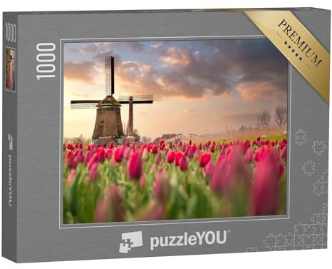 puzzleYOU: Puzzle 1000 Teile „Tulpenfelder und Windmühlen in den Niederlanden“ – aus der Puzzle-Kollektion Tulpen, Blumen, Windmühlen