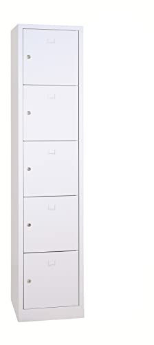 Schrank & Stuhl Schließfachschrank | Fächerschrank mit 5 Abteilen und Zylinderschlössern, 190 x 41,5 x 45 cm, Lieferung komplett montiert, Grau
