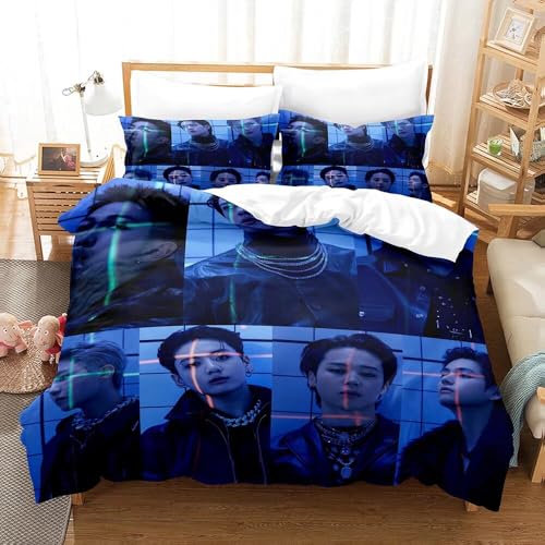 Kpop Boys Bettwäsche Set 135x200cm Mikrofaser - 3D Digital Print Bettbezug und 1 Kissenbezug 80x80cm for Suga Jimin Jin Jung Jook J-Hope Rap-Monster V