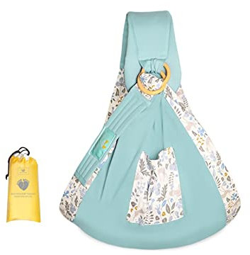 SONARIN Baby Tragetuch,Weiche Baumwolle Babytragetücher Babytrage Baby Tragesystem Tragetuch Sling Stillabdeckung mit Verstellbaren Ringen für Neugeborene Baby bis 15kg(Grüner Hirsch)