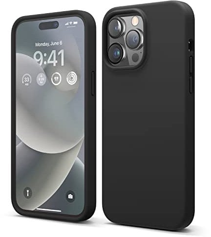 elago Liquid Silicone Case Kompatibel mit iPhone 14 Pro Max Hülle (6.7), Hochwertiges Silikon, Ganzkörperschutz - 4 Schichten stoßfeste Handyhülle, kratzfestes weiches Mikrofaserfutter (Schwarz)