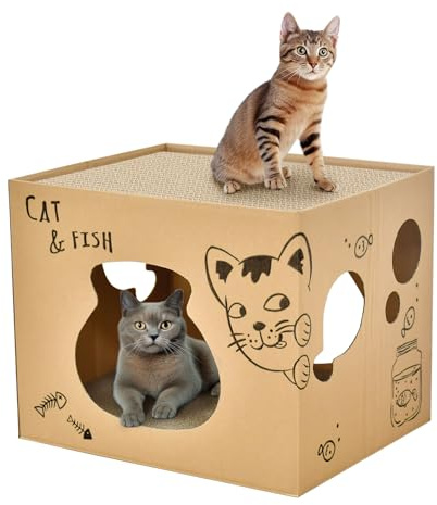Kratzbaum aus Pappe für Katzen – Zweilagige Wellpappe, wendbarer Katzenkratzbaum aus Wellpappe für Indoor-Katzen