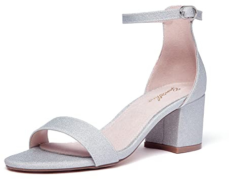 GENSHUO Damen Blockabsatz High Heel Sandalen 6 CM/2,36 Zoll Wildleder Knöchelriemen Sandaletten mit Niedrigem Absatz Elegant Riemchensandalen Offen Zehen High Heel Sandale für Party Prom Hochzeit