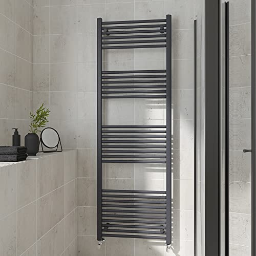 Warmehaus Straight Heated Towel Rail Anthracite Radiator 1800x600mm | Contemporary Bathroom Ladder Style Radiator, Central Heating, Wall Mounted Towel Warmer, Durable Grey Finish
