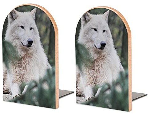Lot De 2 Serre-Livres Loup Support De Livre Antidérapant en Bois pour Bibliothèque De Bureau