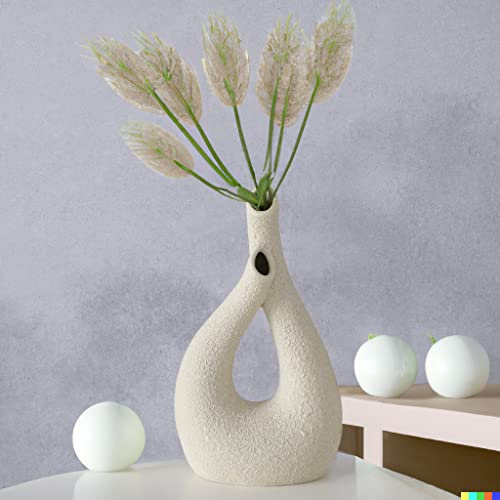 SECASA Vase Keramik| Vasen für Pampasgras | Große Deko Vase weiß | Tischdeko Modern | Vintage Blumenvase | Tulpenvase Deko für Wohnzimmer, Schlafzimmer oder Küche