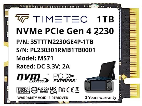 Timetec 1To Disque SSD M.2 2230 NVMe PCIe Gen4x4, lecture jusqu'à 5100Mo/s, compatible avec Steam Deck,ASUS ROG Ally,Microsoft Surface Pro 9/Pro 8/Pro 7+/Pro X/Laptop3/Laptop4/Laptop Go/Book3, mini-PC