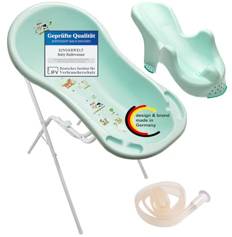 Funny Farm aquamarin Baby Badewanne XXL mit Stöpsel + Badewannenständer + Badesitz + Ablaufschlauch