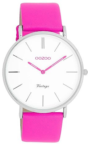 Oozoo Vintage Armbanduhr mit Lederband 40 MM Neon pink C20314