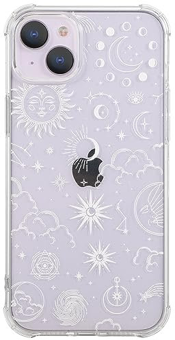 CHEORFAY iPhone 14 Plus Case, Clear Transparent Flexible Soft Silicone TPU Bumper Buffer Shockproof Protective Cover with Fantasy Astrology Pattern Design for iPhone 14 Plus - Moon Star