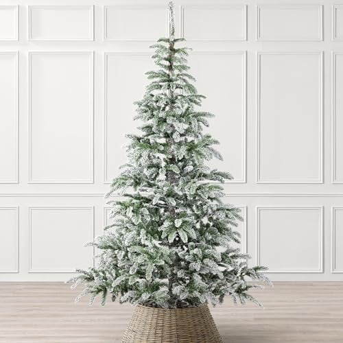 Christow 7ft Alpine Fir Christmas Tree with Snow, Luxury Artificial Flocked Indoor Xmas Decoration, Natural Looking Dual Tone PVC Needles, Easy Assembly with Stand, Tip Count 1135 (skirt not included)
