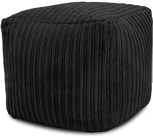 Jumbo Cord Footstool Bean Bags | Corduroy Ottoman Footrest Modern Home Living Room Bedroom Stylish & Durable Ergonomic Design | Jumbo Cord Foot Rest Pouffe (Black, Square (40cm x 40cm x 35cm))