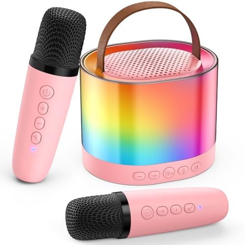 JYX Karaoke Machine for Kids Adults, Portable Bluetooth Speaker with 2 Microphones, Support TF/AUX Input/Funny Magic Voice, Great Gifts for Birthday Party Boys Girls (D23P-T)